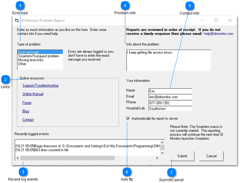 Problem Report form