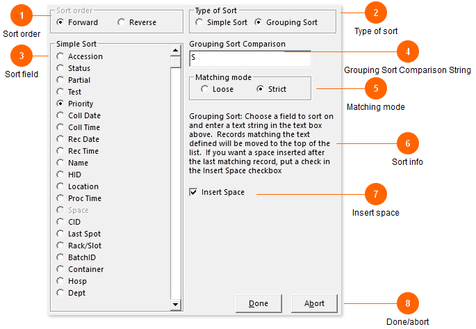 Sort options